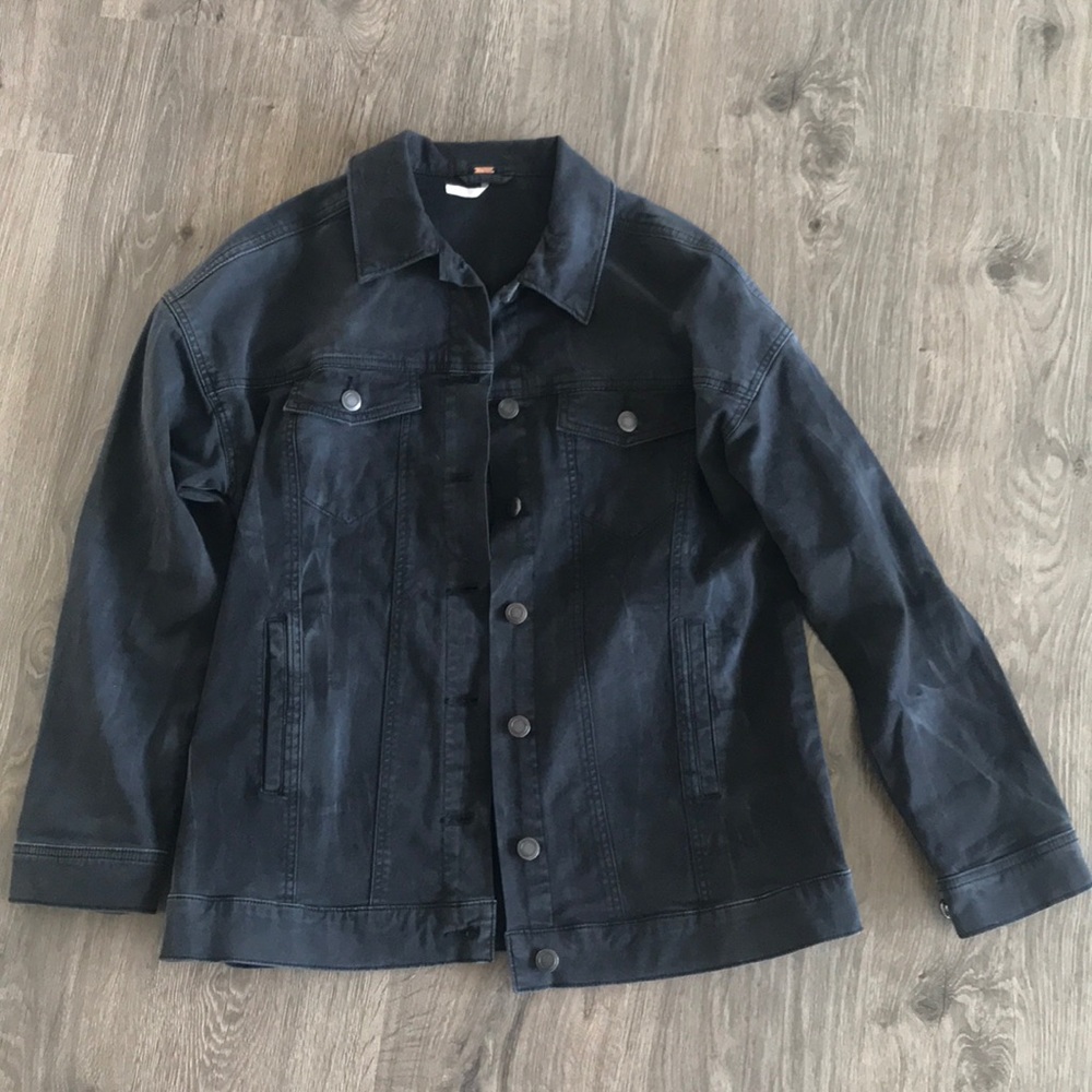 Free People Black Oversized Denim Jacket - S